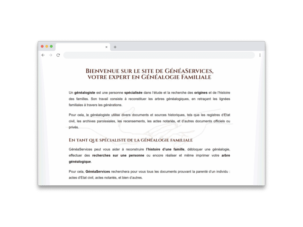 GénéaServices, l'une des réalisations de sites web de Selmma